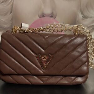 Orlandi Brown Quilted Chain Shoulder Bag